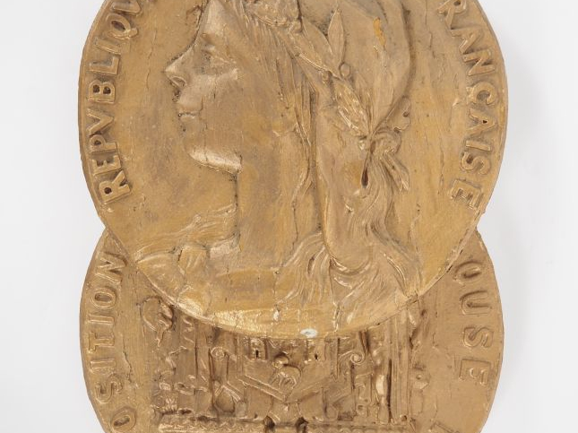 Plaque en bois doré "Exposition de Toulouse 1898".