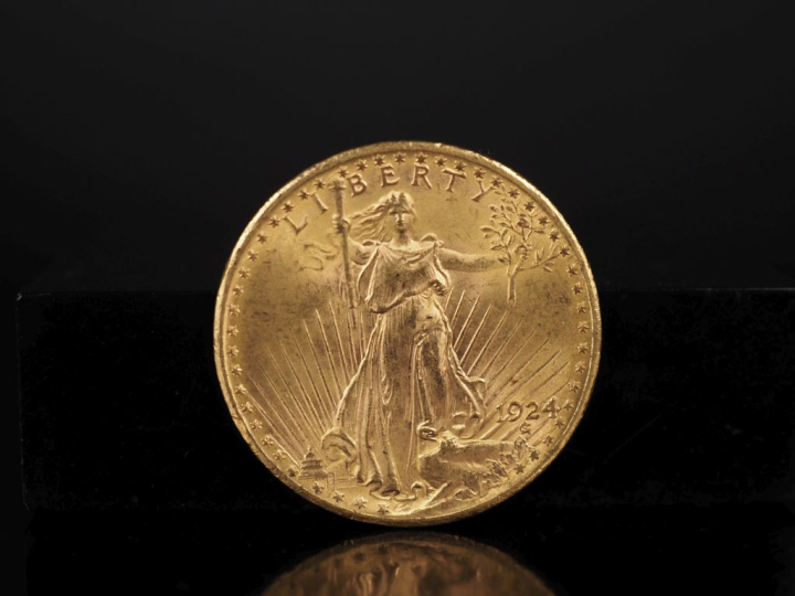 Pièce de 20 dollars or, 1924. FRAIS ACHETEURS 10% HT.