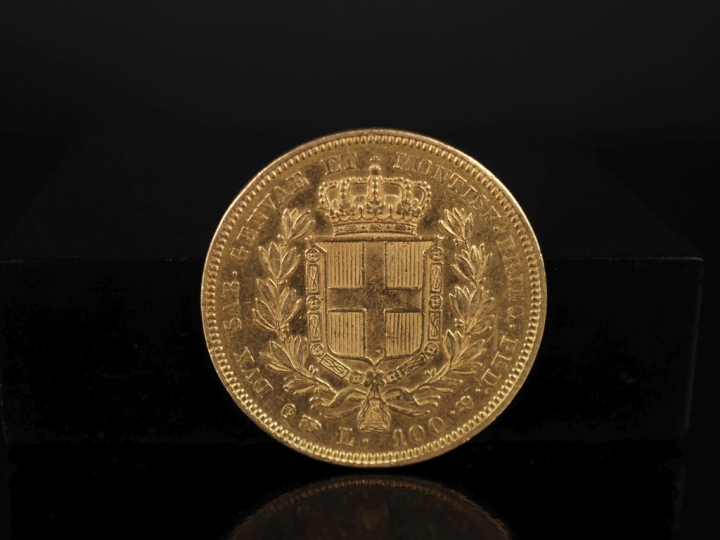 Pièce de 100 lires or, 1835. FRAIS ACHETEURS 10% HT.