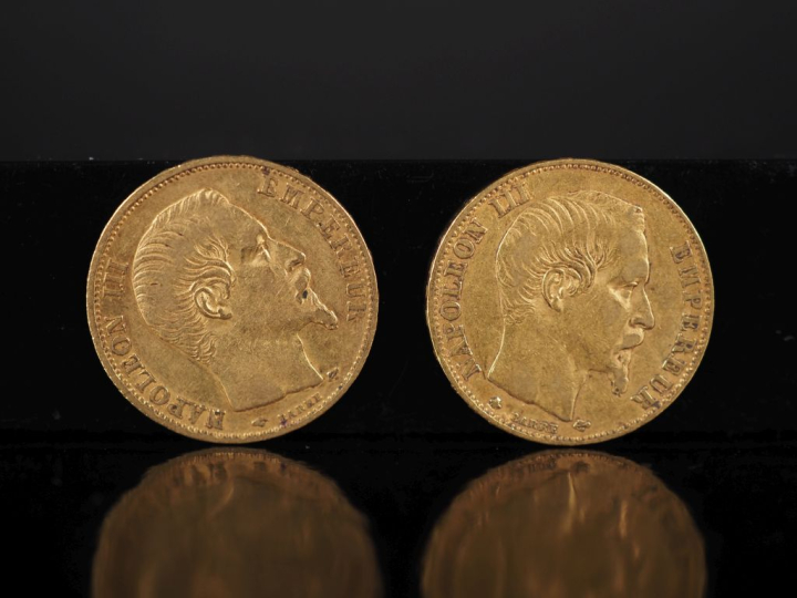 Deux pièces de 20 Francs or, 1858-A et 1858-BB. FRAIS ACHETEURS 10% HT