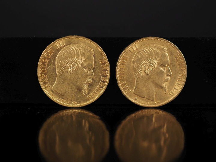 Deux pièces de 20 Francs or, 1860-A et 1860-BB.  FRAIS ACHETEURS 10% H