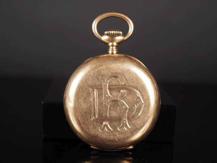 OMEGA Montre de gousset en or jaune 750.  Cadran à chiffres romains po