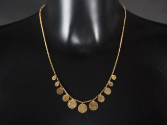 Vente aux enchères Collier souple en or jaune 585, maille ronde forçat, agrémenté en son 