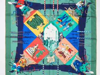 Vente aux enchères HERMES, Paris Carré de soie, modèle "Le carnaval de Venise". Design pa