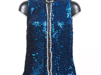 Vente aux enchères YVES SAINT LAURENT, Rive Gauche Veste sans manche à sequins bleus.  Ou