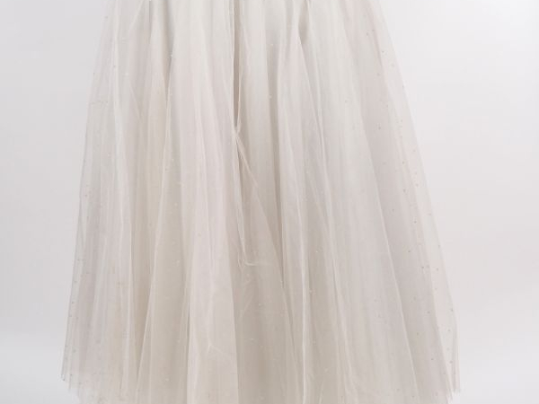 ZAPA Jupe longue blanche en nylon agrémenté de petits cabochons transp