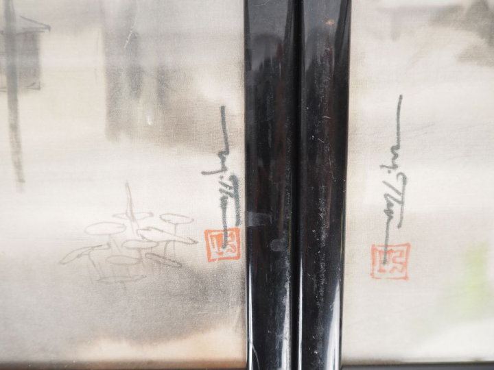 Vietnam, travail moderne,  Trois encres sur soie représentant des pays