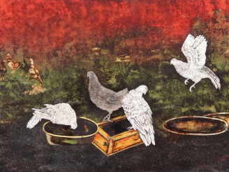 Vente aux enchères Vietnam, XXe siècle,  Panneau en laque, représentant oiseaux près de m