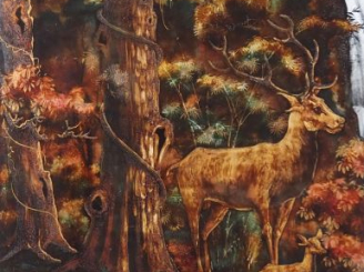 Vente aux enchères Vietnam, travail moderne,  Panneau vertical en laque représentant un c