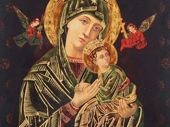 Vietnam, travail moderne,  Panneau en laque, représentant une vierge à