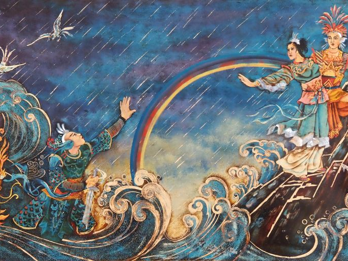 Vietnam, travail moderne,  Panneau en laque, représentant des personna