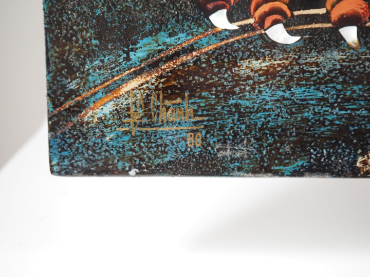 Vietnam, travail moderne,  Panneau en laque, représentant des personna