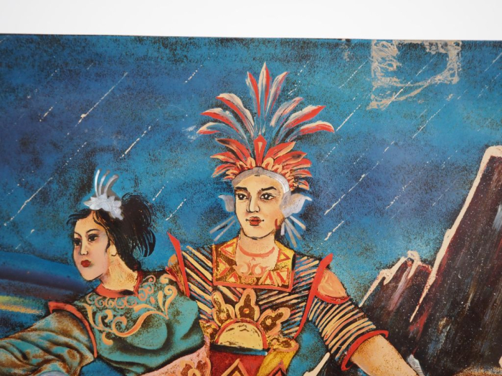 Vietnam, travail moderne,  Panneau en laque, représentant des personna