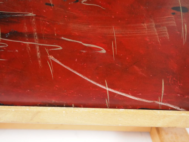 Vietnam, XXe siècle,  Deux panneaux en laque, à décor en camaïeu de ro