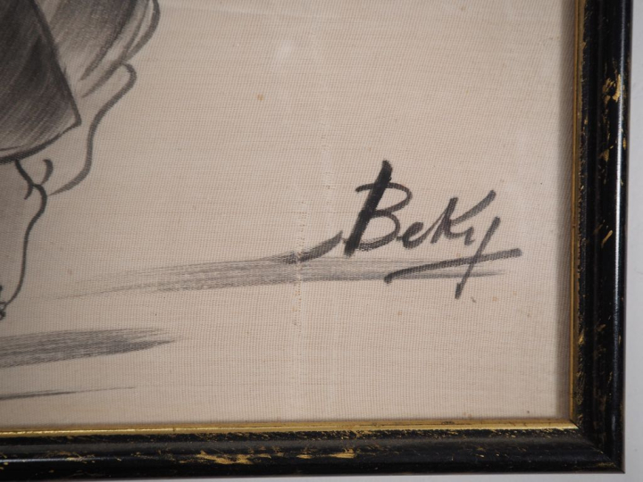 BEKY (1938-) Douze encres sur soie, représentant des personnages dont 
