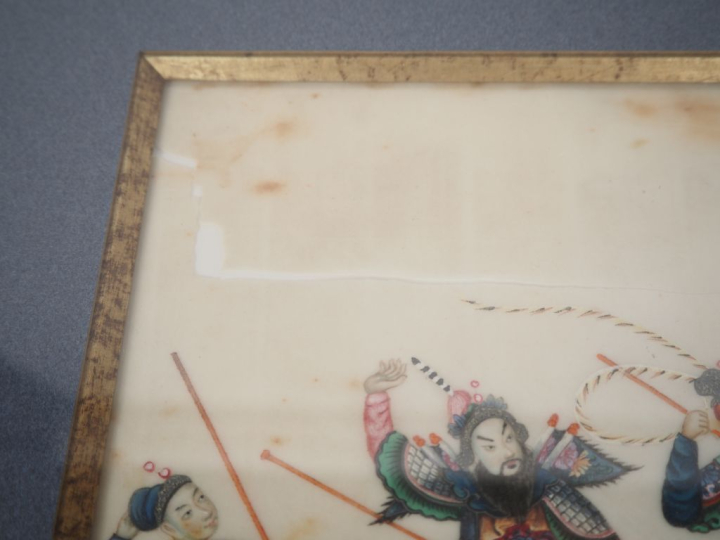 Canton, fin XIXe siècle, Trois gouaches sur papier de riz représentant