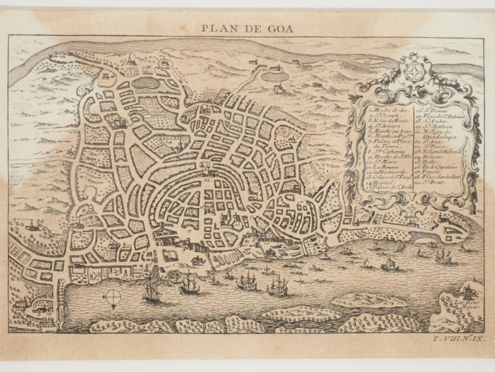 Deux plans de Goa.  Dim. 13,5 x 19,5 cm – 15,5 x 11 cm  (Encadrés sous