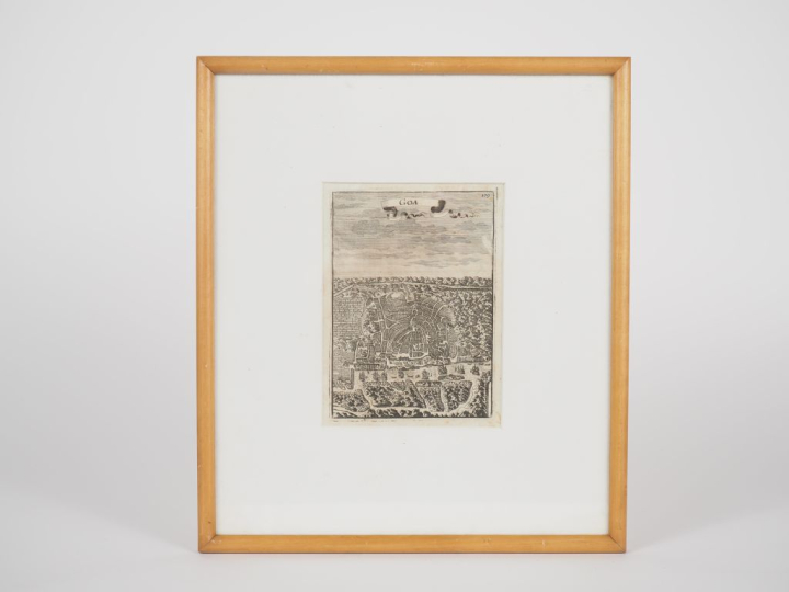 Deux plans de Goa.  Dim. 13,5 x 19,5 cm – 15,5 x 11 cm  (Encadrés sous