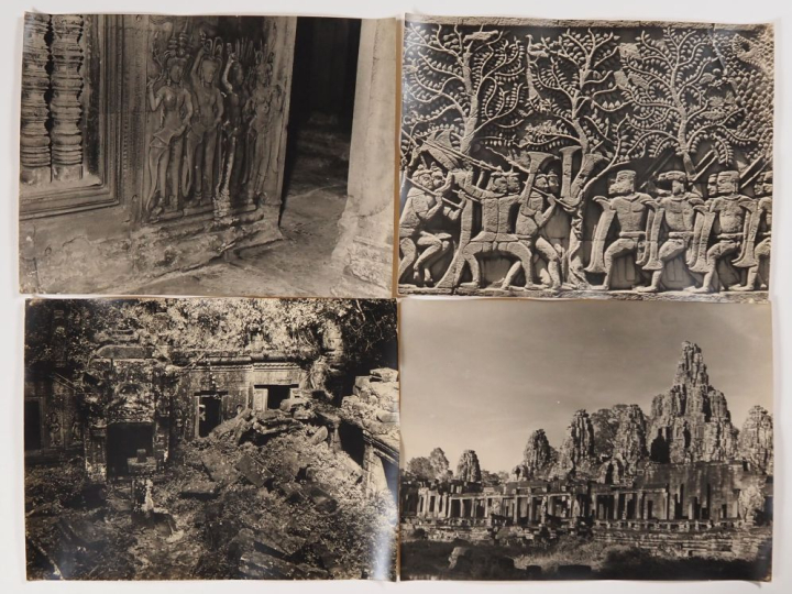 Cambodge, Lot comprenant trente photos en noir et blanc, légendées au 