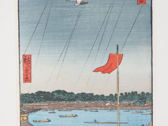 Vente aux enchères Japon,  Quatre estampes de format oban tate-e dont :  -	deux d’Hiroshi