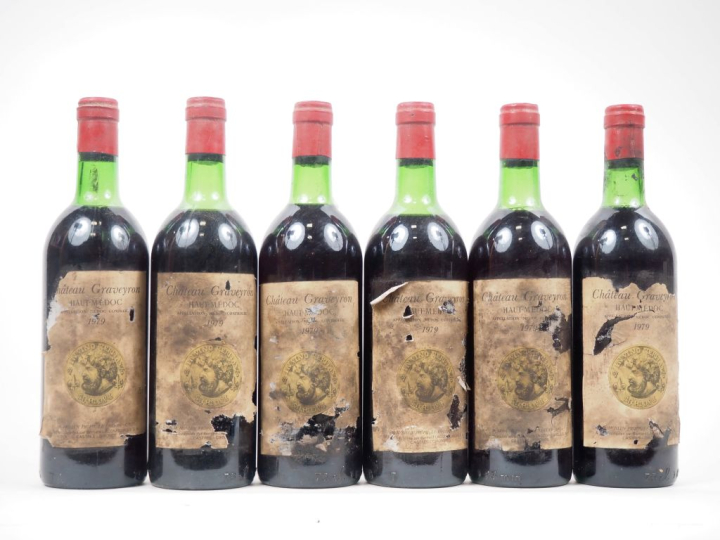6 BOUTEILLES CHÂTEAU GRAVEYRON HAUT MÉDOC - 1979 - 2 BG/4 LB/ETA 