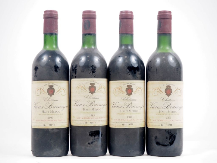 4 BOUTEILLES CHÂTEAU VIEUX BRANEYRE CB HAUT MÉDOC - 1985 - 3 LB/BS