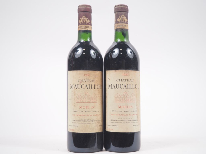 2 BOUTEILLES CHÂTEAU MAUCAILLOU MOULIS - 1986 - BG/ES 