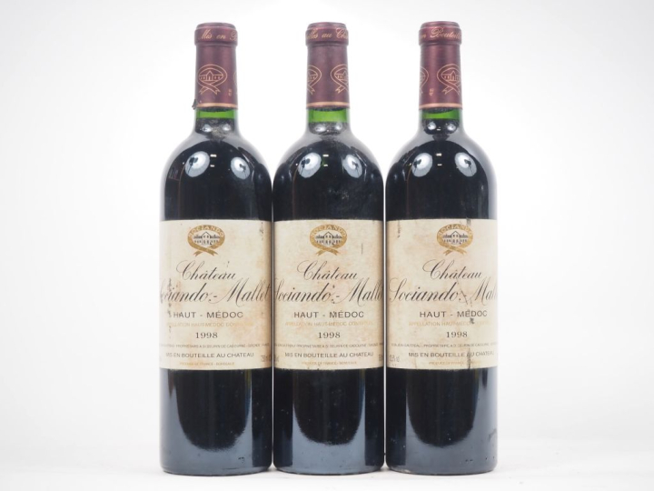 3 BOUTEILLES CHÂTEAU SOCIANDO MALLET HAUT MÉDOC - 1998 - ET 