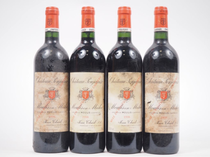 4 BOUTEILLES CHÂTEAU POUJEAUX MOULIS EN MÉDOC - 1998 - ETS 