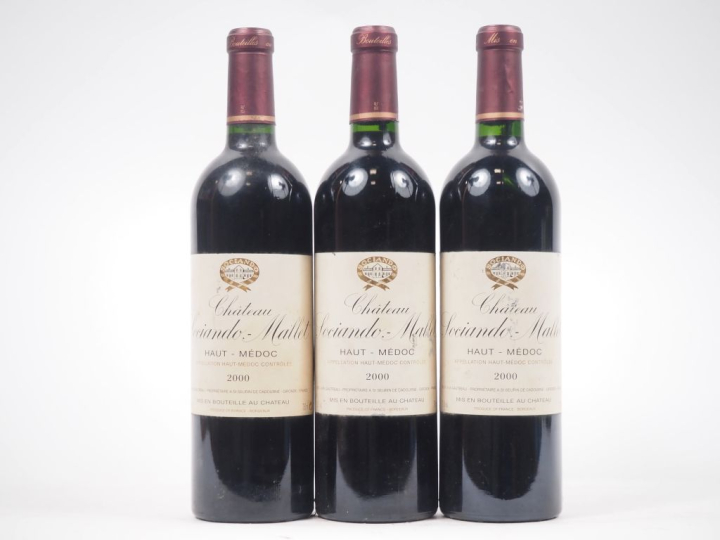 3 BOUTEILLES CHÂTEAU SOCIANDO MALLET HAUT MÉDOC - 2000 - ELA 