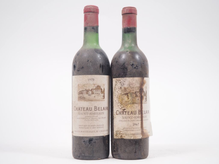 2 BOUTEILLES CHÂTEAU BELAIR 1er GCC ST ÉMILION : 1 DE 1967 - MEP/ETS /
