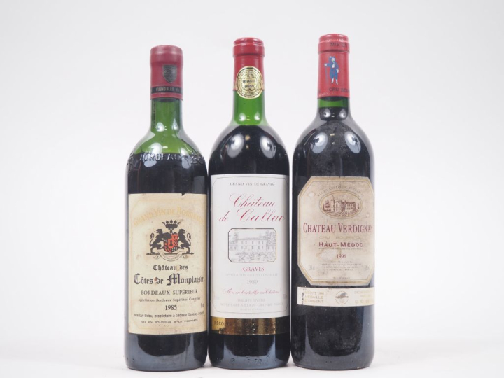 3 BOUTEILLES : 1 CHÂTEAU DES CÔTES DE MONPLAISIR - 1985 - BEP / 1 CHÂT