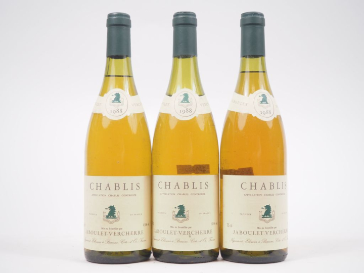 3 BOUTEILLES CHABLIS JABOULET VERCHERRE - 1988 - 1 à 4,5 CM 
