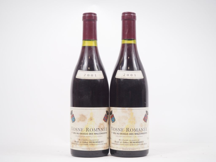 2 BOUTEILLES VOSNE ROMANÉE 1er CRU "AU DESSUS DES MALCONSORTS" HENRI E