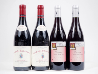 Vente aux enchères 4 BOUTEILLES : 2 CÔTES DU RHÔNE "COUDOULET BEAUCASTEL" - 2013 / 2 VENT