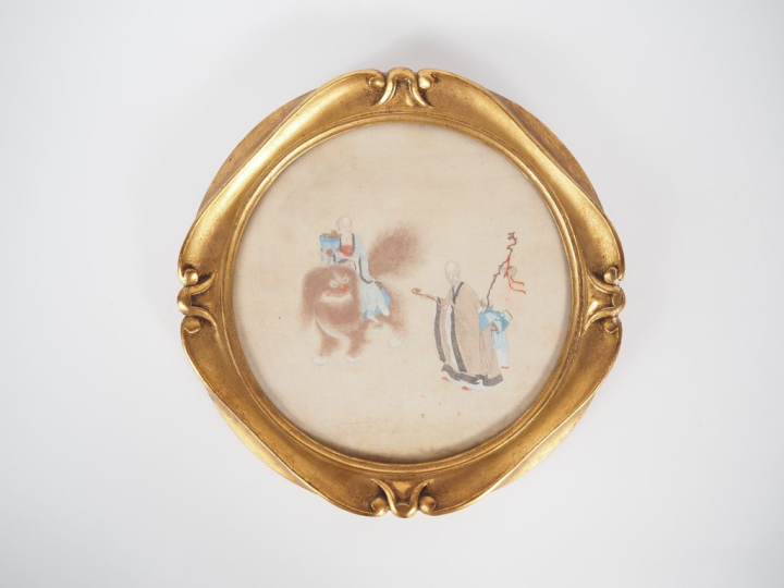 Chine, XVIIIe siècle Peinture en médaillon circulaire, encre et couleu