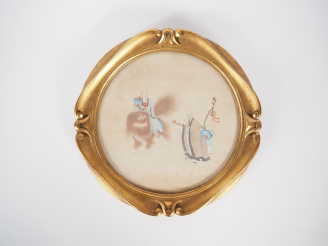 Vente aux enchères Chine, XVIIIe siècle Peinture en médaillon circulaire, encre et couleu