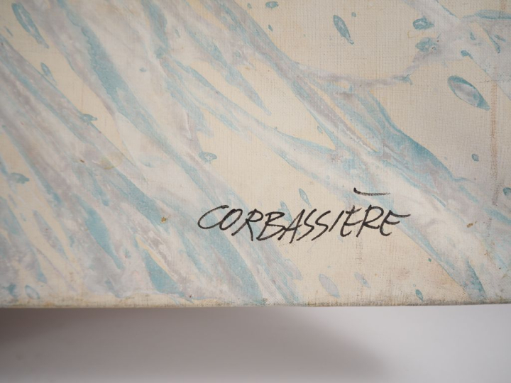 Yves CORBASSIERES. "Composition". Huile sur toile. Dim. 89 X 116 cm. (