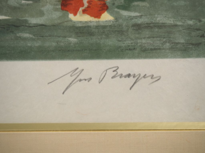 Yves BRAYER. "Le port". Lithographie en couleur signée en bas à droite