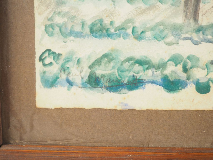 Paul MANAUT.  4 différentes aquarelles "marché aux puces", "village", 