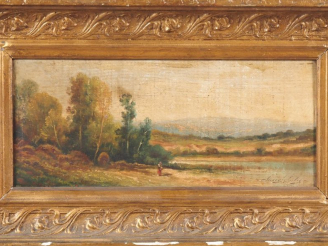 Vente aux enchères Jules PASCAL 'Personnages cheminant'. Paire d'huiles sur panneau signé