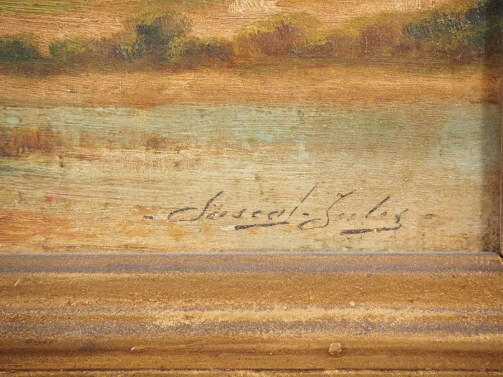 Jules PASCAL 'Personnages cheminant'. Paire d'huiles sur panneau signé