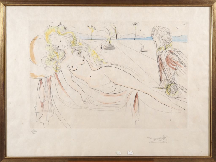 Salvador DALI. "Vénus au joueur d'orgue". Lithographie en couleur sign