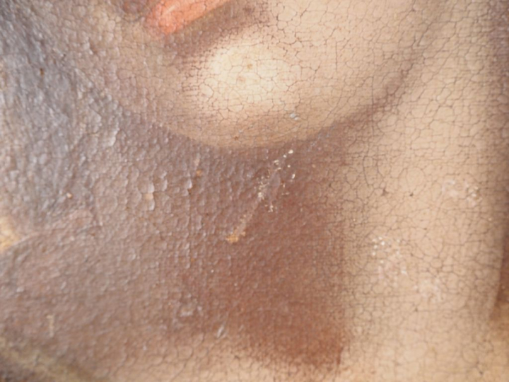 Ecole française XIXème. "Portrait de femme à la couronne de fleurs". H