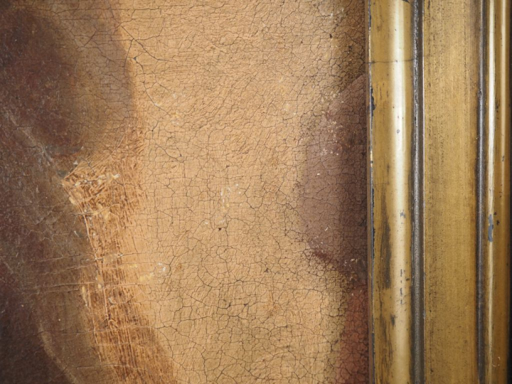 Ecole française XIXème. "Portrait de femme à la couronne de fleurs". H