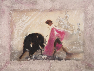 Vente aux enchères Antonio URIA MONZON. "Scène de corrida". Technique mixte sur panneau s