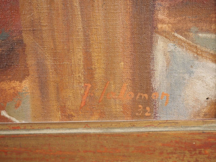 Ecole française Xxème. "Mère et son enfant". Huile sur toile signée en