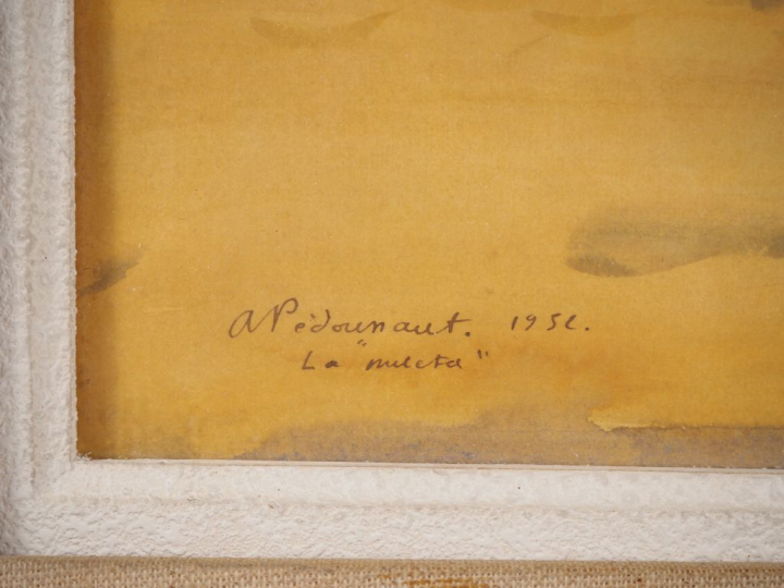 A. PEDOUSSAUT "La muleta" aquarelle signée en bas à gauche et datée 19
