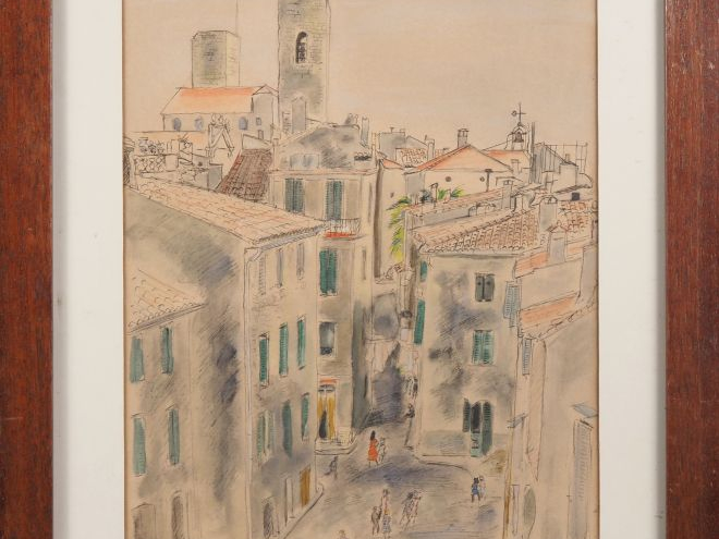 DIGNIMONT. "vue d'Antibes" dessin signé en bas à droite et daté 55.