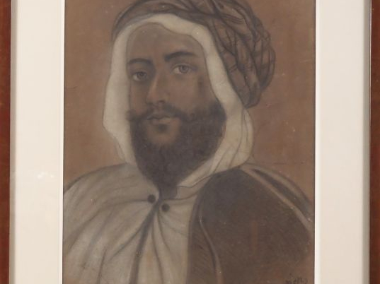 A. PONTIER. "portrait de cheikh arabe" dessin daté 1900